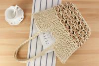 Cuerda de papel hueca con bolsa de hombro individual cóncava de gran capacidad, bolsa tejida de paja para fotos de vacaciones en la playa - details 3