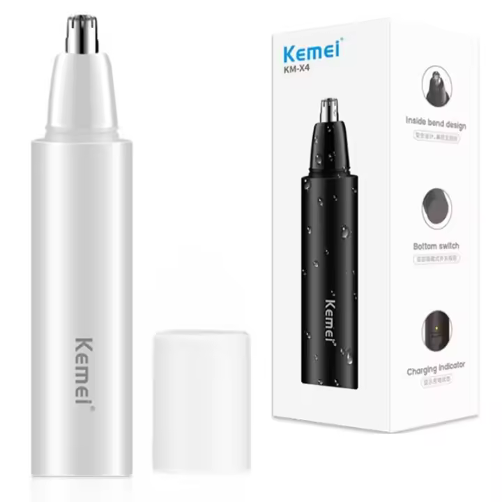 Kemei-recortador de vello de nariz y Oreja X4, limpiador de oídos lavable de cuerpo completo, recargable, eléctrico, blanco o negro - 1