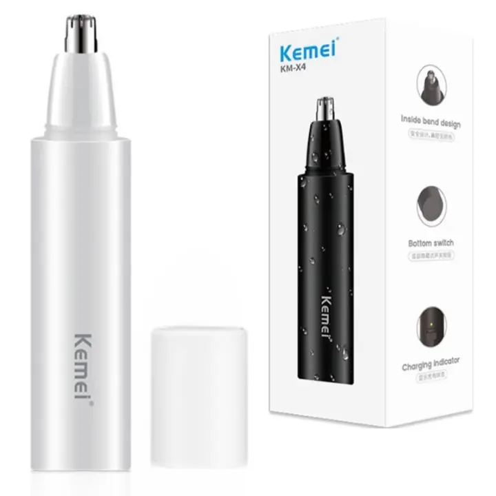 Kemei-recortador de vello de nariz y Oreja X4, limpiador de oídos lavable de cuerpo completo, recargable, eléctrico, blanco o negro - 1