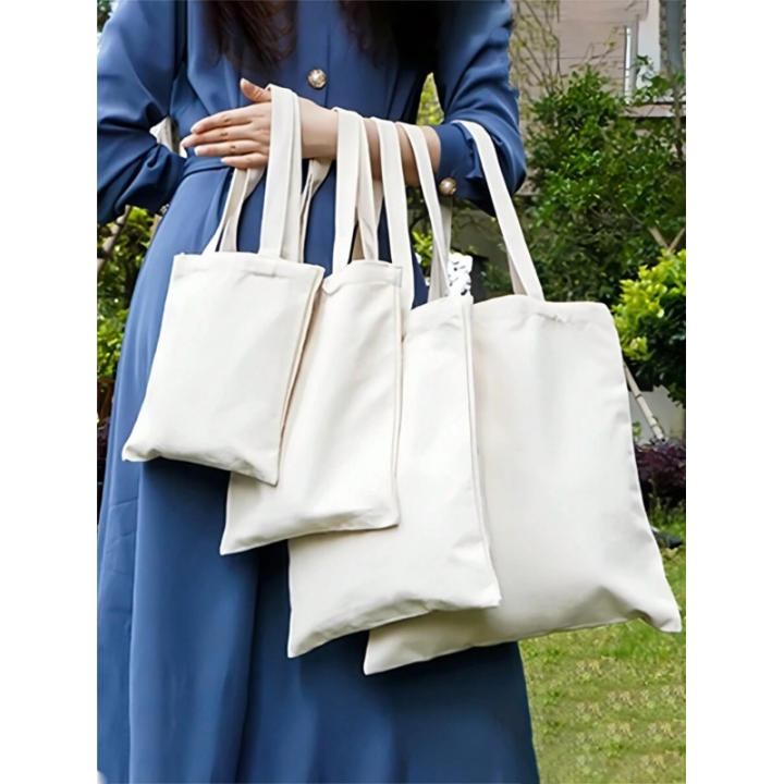 SHEIN 1 pieza/3 piezas Bolsa de lona de un solo color, bolsa de compras de lona crema blanca, bolso de tela reutilizable, bolso de hombro adecuado para manualidades, publicidad, promoción, regalo, actividades de viaje, maquillaje, organizador de vacacione