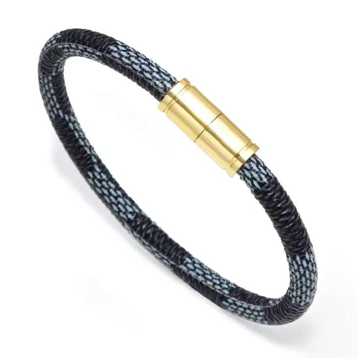 Pulsera de cuero a rayas para hombre, pulsera de aleación con cierre magnético para pareja unisex, bisutería urbana, regalos para hombre - 1