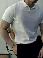 Camiseta con cuello de punto de color liso para hombre, informal, a la moda, retro, verano - details 4