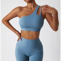 Sujetador a prueba de golpes para mujer con parte de atrás bonita, ropa deportiva para gimnasio y correr, chaleco Fiess, Top con correa Irregular, Material de nailon - details 14