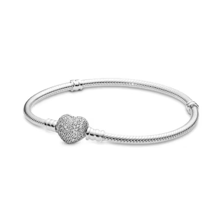 Pulsera de Cadena de Hueso de Serpiente Radiante Corazón de Plata de Ley 925 - 1