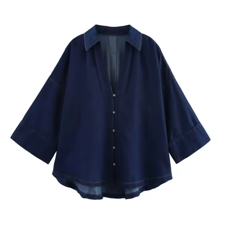 Conjunto de Denim de Moda para Mujeres OUWU Pantalones de Pierna Ancha y Cintura Alta - 1