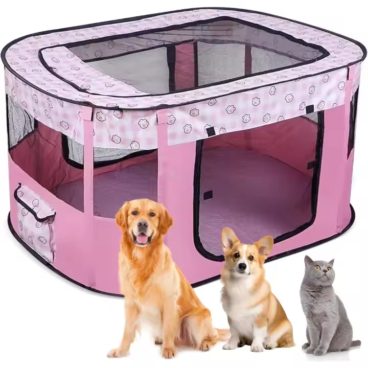 Parque Plegable para Perros Portátil, Adecuado para Cachorros, Uso Interior, Tamaño XL (Rosa) - 1