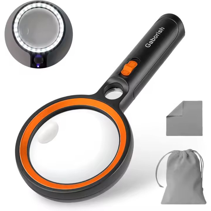 Lupa con 30 luces LED, lupa iluminada de mano con 1 luz UV para lectura de personas mayores, 10X, 20X, 45X - 1