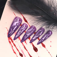 Uñas de Almendra Extra Largas Color Morado con Decoración 3D Ideal para Mancuración de Mujeres, Chicas, Hombres - details 5