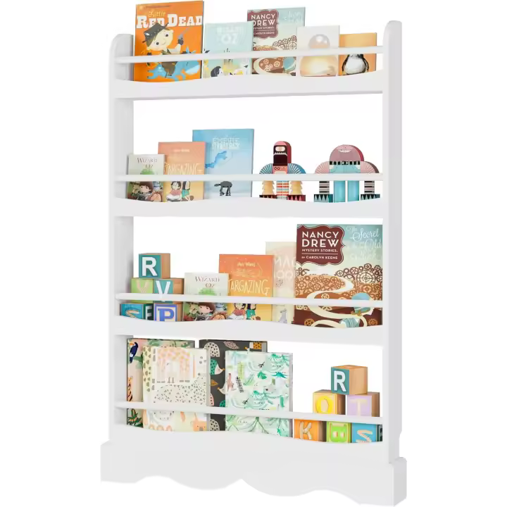 Estantería Montessori para Niños 4 Estantes para Organizar Libros, Revistas, Madera, Blanco - 1