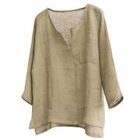 Nueva camisa holgada informal de manga larga de Color sólido de verano y primavera para hombre, Tops con cuello en V, talla S-3XL - details 2