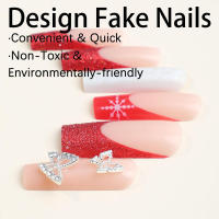 Uñas artificiales de mariposa brillante para mujeres y niñas, manicura francesa de 24 piezas, con borde rojo, para salón de uñas en casa - details 4
