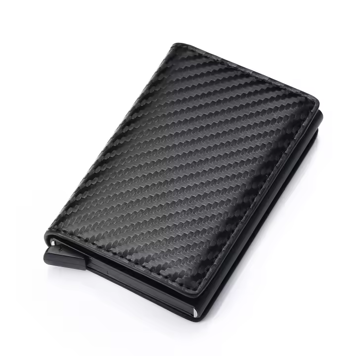 Tarjetero de cuero mágico con bloqueo anti rfid para hombre, billetera delgada, billetera pequeña, billetera de dinero, identificación y crédito, marca de lujo - 1