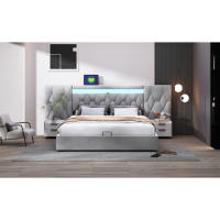 Elegante Armario de Cama de Terciopelo 180x200 Con Espalda Grande Sistema de Almacenamiento Hidráulico Marca Clásica Gris - details 13