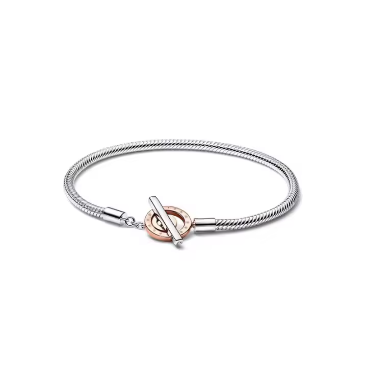 Cadena de serpiente con anillo de oro rosa y cierre en forma de T-Pulseras Mujer - 1