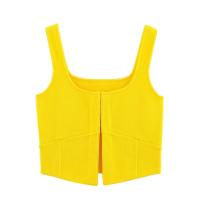PB & ZA 2025 novedad de verano, ropa para mujer, tirantes anchos simples, camisola corta de punto informal versátil con temperamento - details 3