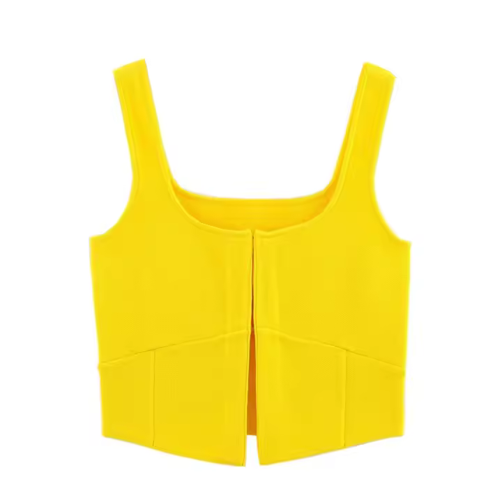 PB & ZA 2025 novedad de verano, ropa para mujer, tirantes anchos simples, camisola corta de punto informal versátil con temperamento - 1