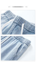 Bermudas anchas suaves y cómodas de color azul claro con cintura elástica de mezclilla Onales para hombre - details 16