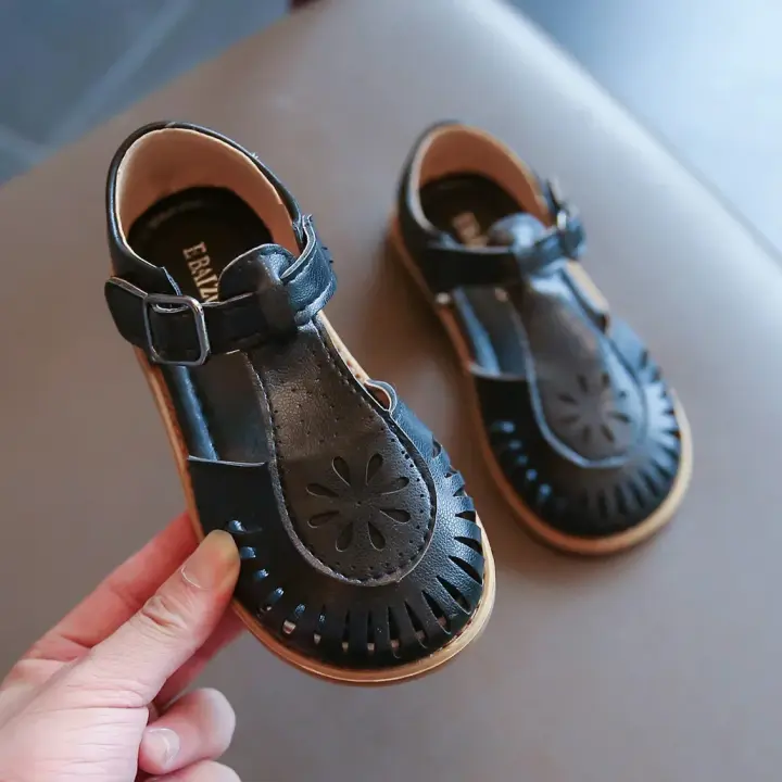 Sandalias de Niña Primavera-Verano 2024 Estilo Británico Zapatos de Playa de Cuero - 1