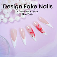 Uñas largas y puntiagudas rojo hoja de arce francés uñas falsas uñas postizas blanco amor manicura - details 2