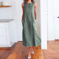 Vestidos informales sin mangas para mujer, Vestidos largos estampados a rayas Vintage para playa, vestido veraniego holgado para mujer 2025 con bolsillos - details 0