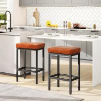 Taburetes Altos de Cocina, 66 cm Taburete Cocina, Negro Cuero de Pu Taburete Alto, Taburetes de Cocina Con Cojín de 6 cm de Grosor y Base de Metal, Taburetes Altos para Mostrador Cocina - details 6