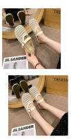 Verano casual ahuecado bolsa de un pedal zapatillas de mujer, nuevas zapatillas de plataforma plana con hebilla de cinturón, medias perezosas transpirables. - details 15