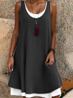 Vestido de Verano Casual sin Mangas Falda Suelta de Dos Piezas Falsas para Mujeres - details 2