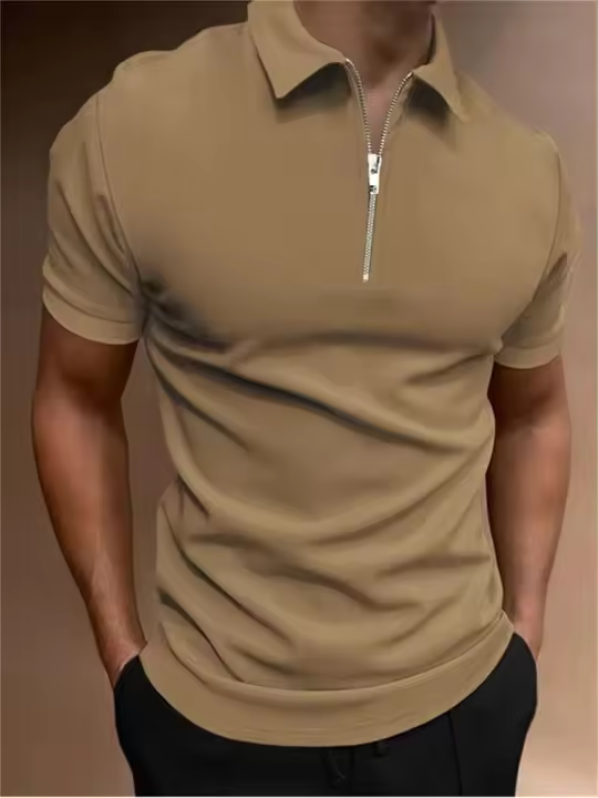 Camiseta polo de manga corta de color sólido con solapa para hombre, top de ajuste informal, ropa para hombre - 1