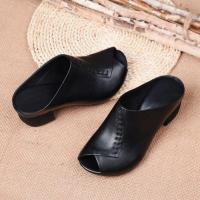 Sandalias de Tacón Grueso de Cuero Suave Diseño de Boca de Pescado Cómodas y Versátiles para Mujeres Zapatos de Moda - details 1