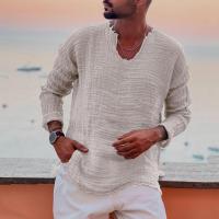 Camiseta Casual de Cuello en V para Hombres Manga Larga Color Sólido Ajuste Suelto Delgada - details 2