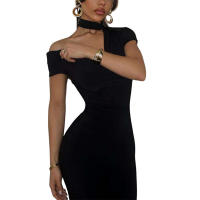 Viento 2024 Primavera/Verano nueva moda mujer puro deseo temperamento largo Color sólido cuello inclinado fuera del hombro vestido adelgazante - details 10