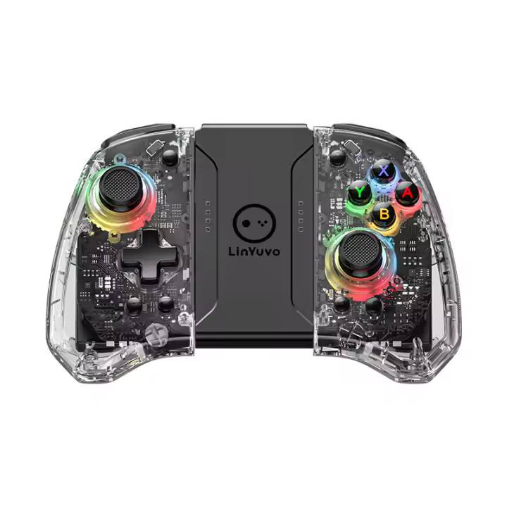 Joypad transparente para Switch, controlador de inducción inalámbrico de 6 ejes, Gamepad ajustable, 8 Colores, Luz Mágica, vibración, Joy - 1