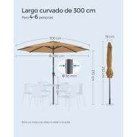 Sombrilla de Jardín 300 cm, UPF 50+, Parasol, 30 ° de Inclinación en dos Direcciones, con , para Patio, Terraza, , Piscina, sin Base, Beige GPU30BE - details 13