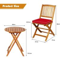 Set de Bistró con 3 Piezas Plegables, Mesa y Sillas Terraza de Madera de Acacia con 2 Cojines Acolchados Extraíbles, Muebles de Exterior para Patio Jardín Veranda Balcón (Rojo) - details 5