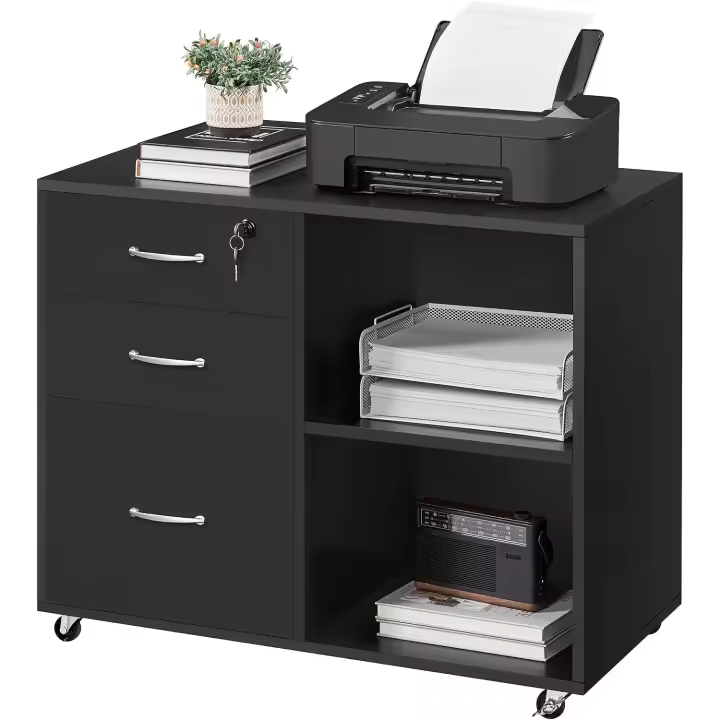 Cajonera Escritorio con Ruedas Cajonera de Oficina 3 Cajones Archivador Móvil de Oficina para Carpetas 80x40x65,5cm Negro - 1