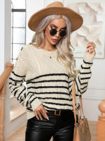 Suéter Retro a rayas para mujer, Jersey holgado de manga larga con botones, ropa de punto para otoño e invierno, novedad de 2023 - details 5