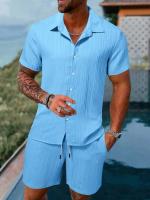 Traje informal a rayas para hombre, conjunto de dos piezas de alta calidad, talla estadounidense, Color sólido, moda de verano - details 3