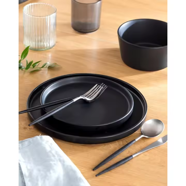 Juego de 6 platos hondos Manhattan en negro mate - apto para lavavajillas y microondas - Elegante juego de platos hondos Vajilla - 1