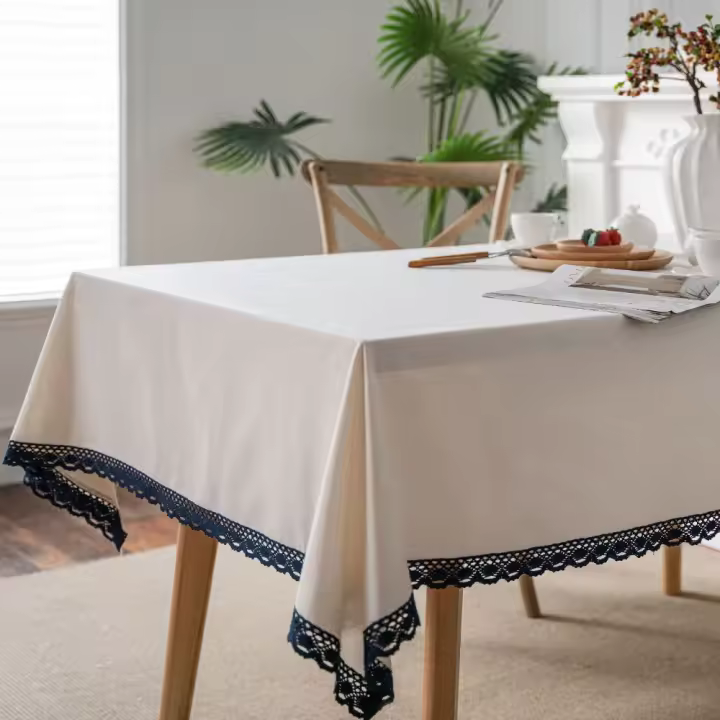 Exquisito mantel de lino y algodón con estampado de rosas, cubierta de mesa de estilo Pastoral más gruesa, decoración de mesa azul, decoraciones de mesa de tela - 1
