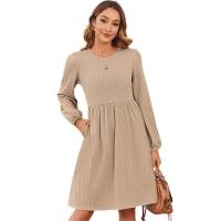 Vestido de manga larga con burbujas y cuello redondo de punto Jacquard para mujer nuevo de otoño e invierno - details 3