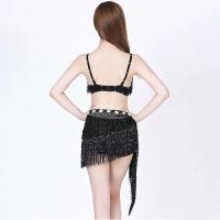 Sujetador brillante de dos piezas para danza del vientre para mujer, con lentejuelas, borlas de diamantes, falda con cinturilla triangular y conjunto de bufanda, 5 colores - details 7