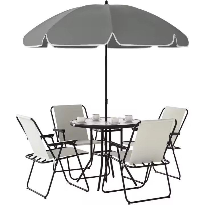Conjunto de Mesa y Sillas de Jardín de 6 Piezas Muebles Exteriores con 4 Sillas Plegables - 1