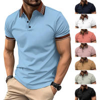 Camiseta informal tipo polo de negocios con botones en la solapa y textura acanalada, nueva colección Amazon 2024, para hombres transfronterizos. - details 7