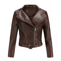 Abrigo corto de motociclista de piel sintética para mujer, chaqueta de manga larga con cremallera, ropa de otoño - details 44