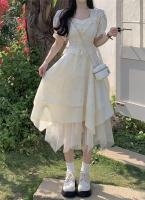 Vestido de manga corta con cuello cuadrado estilo socialité francés para mujer en verano de 2025, con cintura delgada y un sentido de princesa - details 12