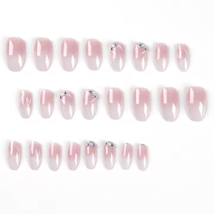 24 uñas postizas cortas con diamantes de imitación, ligeras y finas para chicas jóvenes y refrescantes - 1