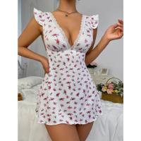 Nueva lencería sexy de verano puro deseo liguero pequeño floral profundo V pijamas encaje seducción camisón mujeres - details 3
