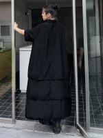 EAM mujeres negro capas espalda talla grande vestido camisero largo solapa nueva manga corta moda Primavera Verano 2025 1DH6073 - details 10