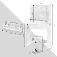 Tocador con Taburete, Tocador Maquillaje con Espejo y Luz, Mesa Tocador con Cajón Grande y 2 Estantes, Espejo, 10 Bombillas LED, Tocador Moderno para Dormitorio, Blanco, 75x40x136 cm, MB6113ws - details 6