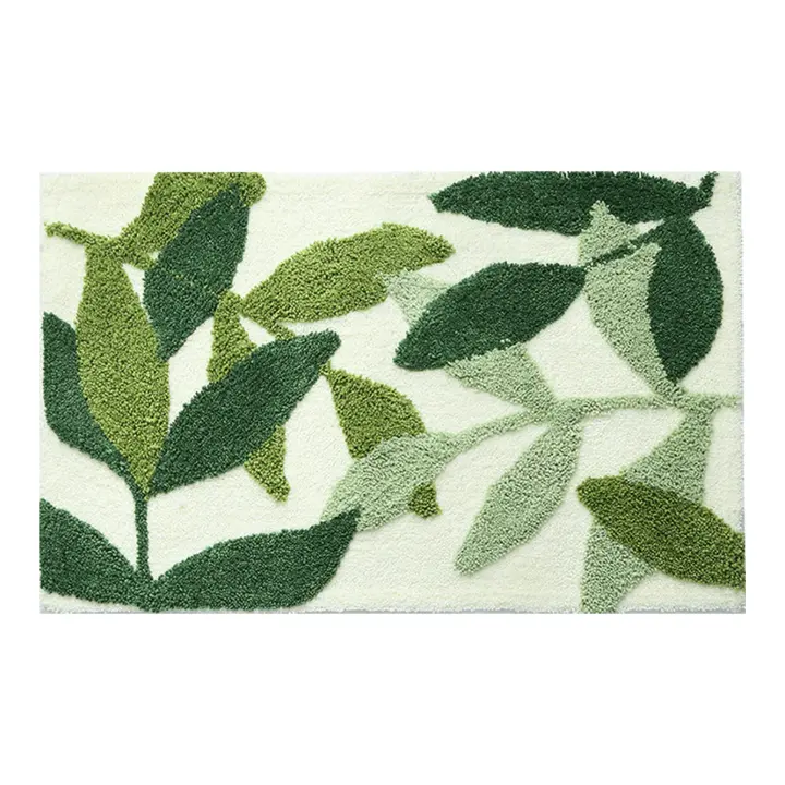 Alfombrilla de baño, Absorbente y antideslizante, Suave y acogedora, Motivo de hojas verdes, 45x65 cm, Alfombrilla de baño, Absorbente y antideslizante, Pies de alfombra flocados para uso doméstico - 1